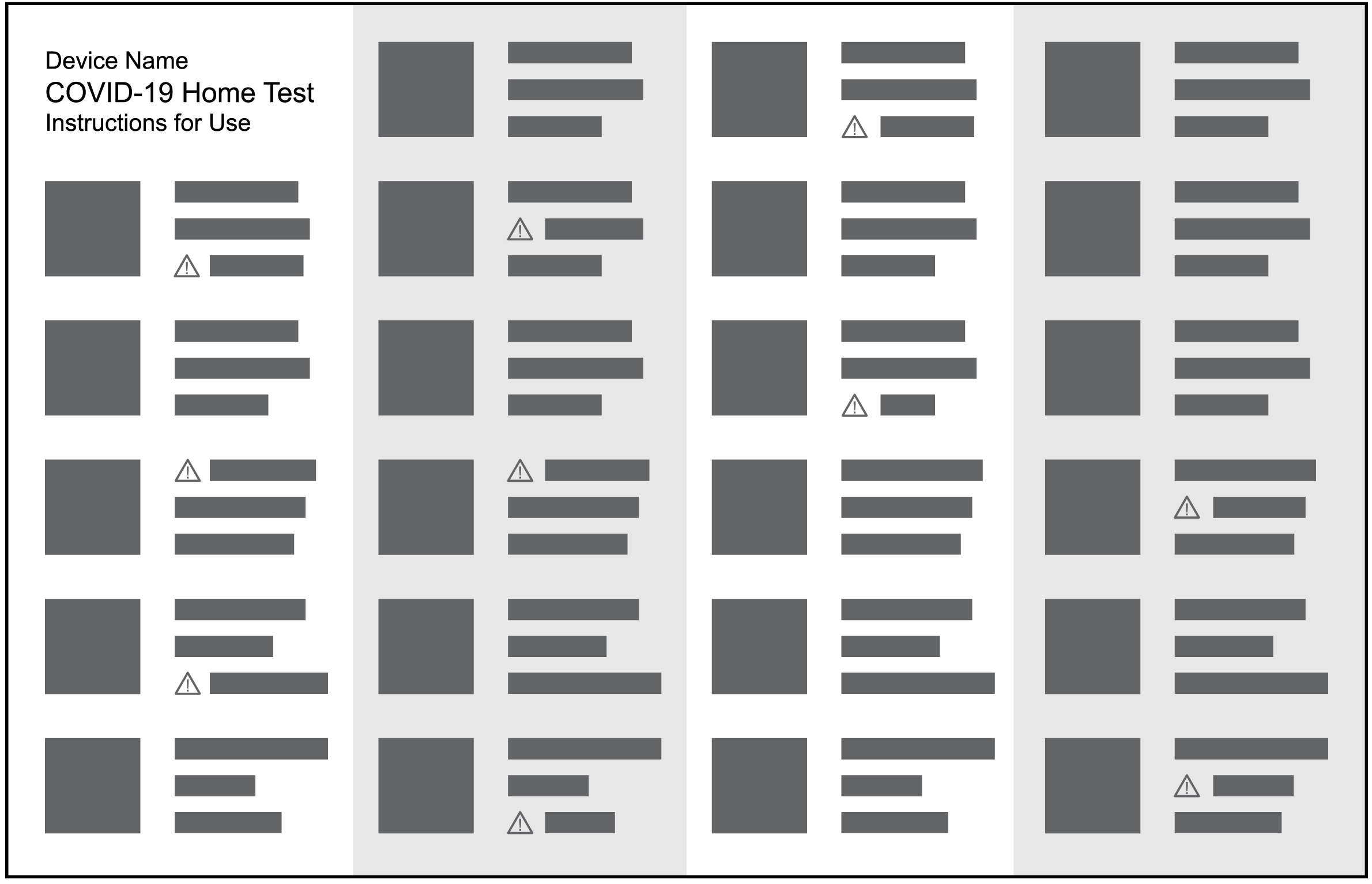 Test instructions with warning symbols and messages in gray and blending with the rest of the text.