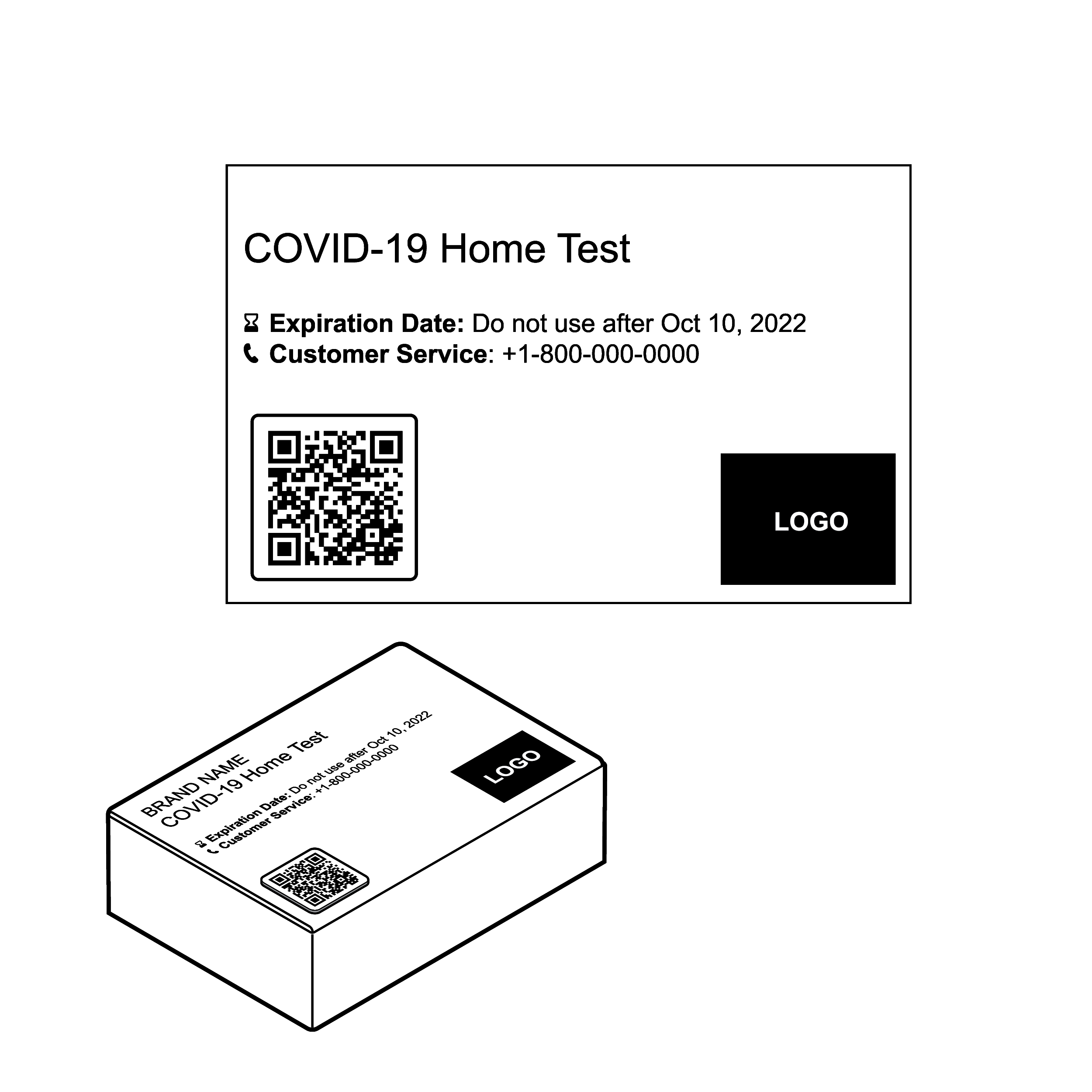 Box and label with large QR code in the corner of the label. 
