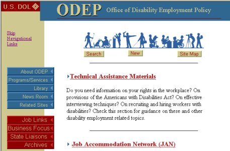 A screen print of the US Department of Labor Office of Disability Employment Policy Home page.