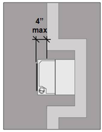 Recessed drinking fountain in plan view projects 4 inches maximum from wall surface