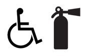 International Symbol of Accessibility and fire extinguisher symbol