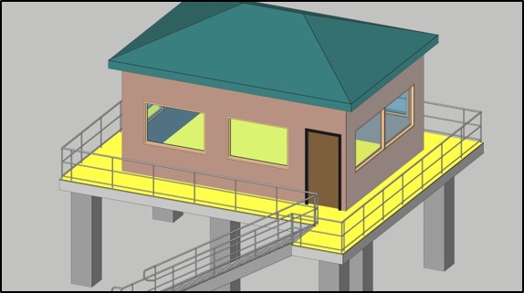 Press box with interior and exterior space
highlighted.