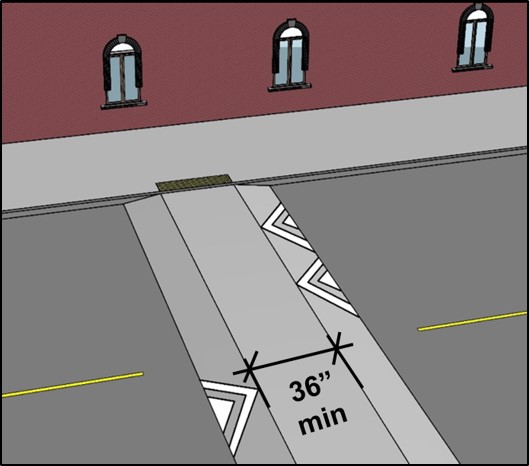 Raised crossing at least 36 inches wide.