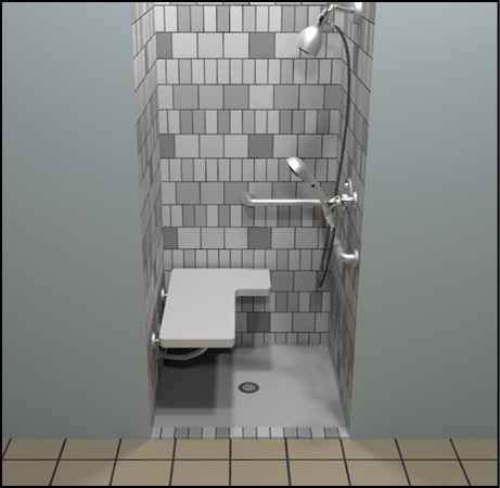 Transfer shower compartment with seat.