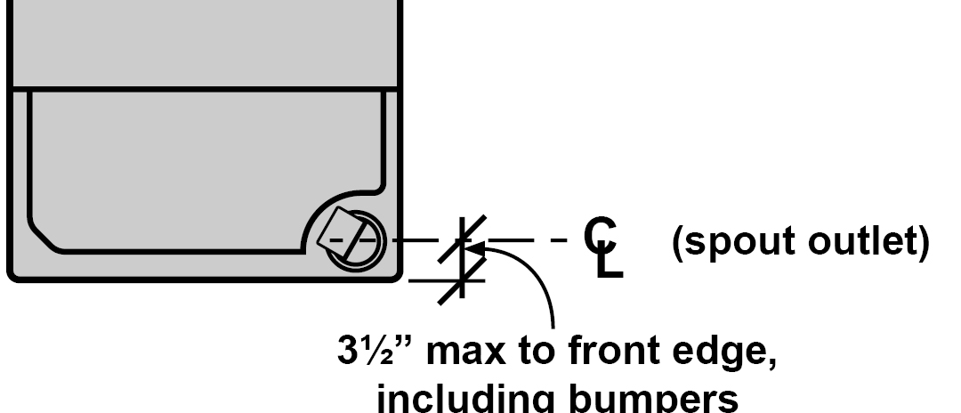 Drinking fountain with outlet centerline 3-1/2 inches max to front edge, including bumpers