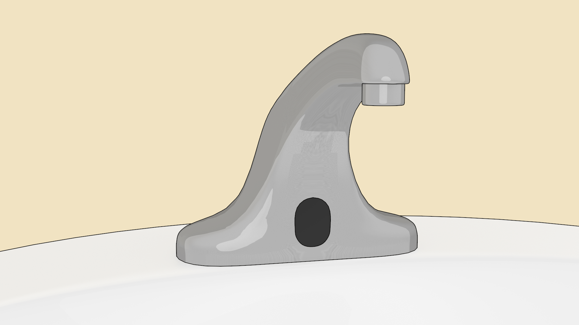 Close-up view of faucet with motion-activated sensor.