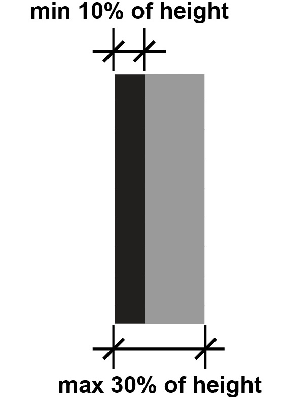 Capital letter I with dimension lines identifying minimum and maximum stroke thickness.