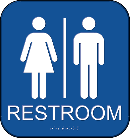 restroom sign with female | male pictogram and quote RESTROOM unquote, in raised characters and braille