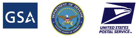 GSA, Department of Defense, and US Postal Service seals or logos