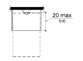 The maximum distance from the front edge of a counter within the telephone enclosure to the face of the telephone is 20 inches (510 mm).  The telephone enclosure overlaps the clear floor space for a forward approach.