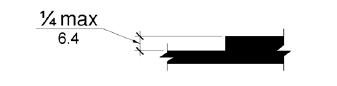 Elevation drawing of a change in level between the surfaces of two parallel planes with a vertical edge that is ¼ inch (6.4 mm) high maximum.