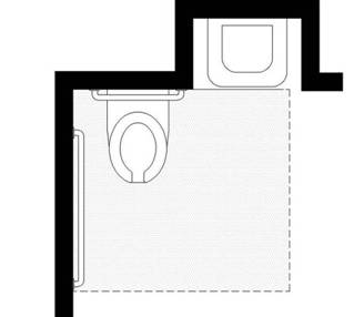 Lavatories can be recessed to save space (a shorter rear grab bar- 24 inches long minimum- is permitted in this condition)