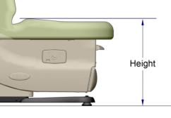 Picture showing the side of an examination table with an arrow illustrating the is to be measured from the highest point of the seat.  The seat is contoured higher on the sides then in the middle.