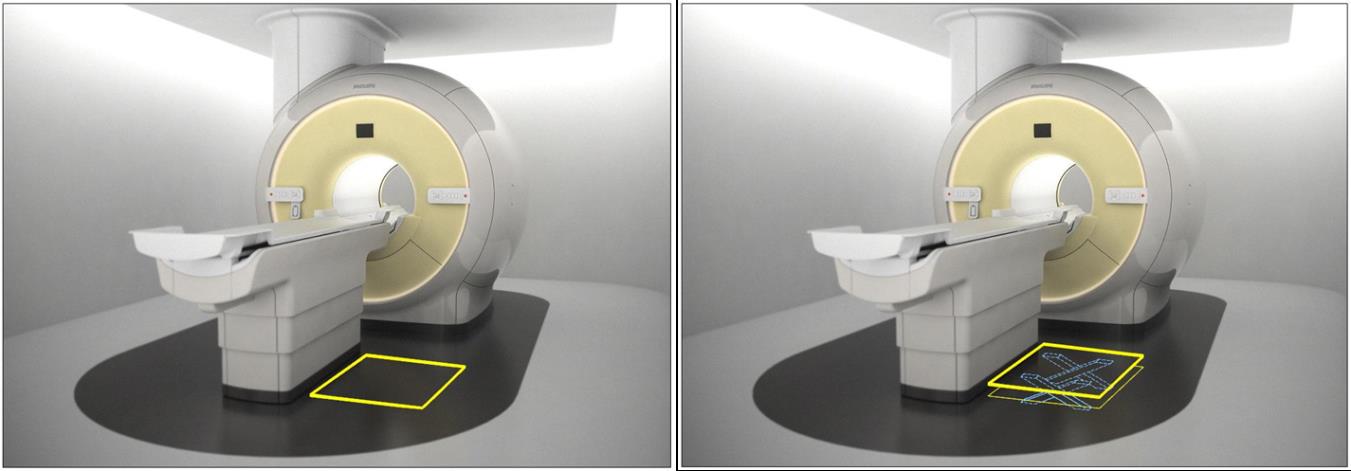 Flush mounted scissors lift concept (not to scale).  The left side shows a flush mounted lift as in the down position while the right side shows it in its elevated position.  The lift would need to appropriately sized and ramped and include edge protection.