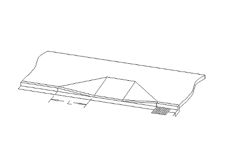Isometric view of curb ramp with sloped sides describing the required length of the slope and measurement method (10x the curb height, measured at the face of the curb).