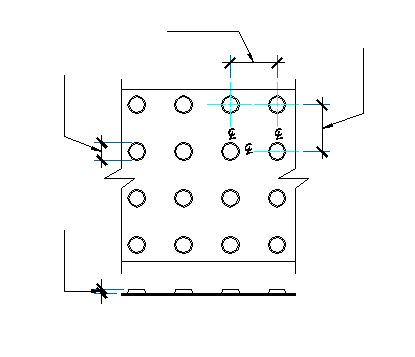 Plan and section views of detectable warning domes and their relative spacing on the x and y axis.