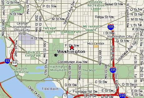 map of downtown DC showing Board location on F Street