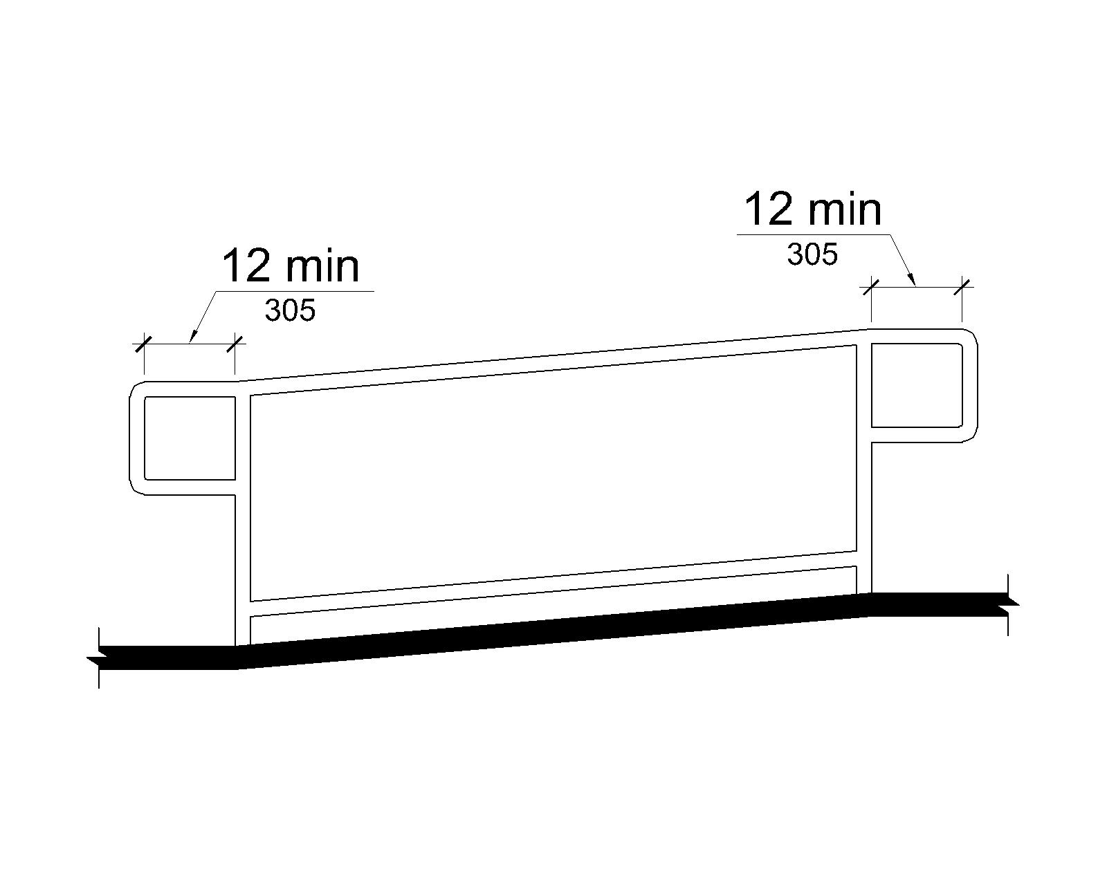 Ramp handrails at the top and bottom are shown to extend horizontally above the landing 12 inches (305 mm) minimum from the ramp run. The extensions return to posts