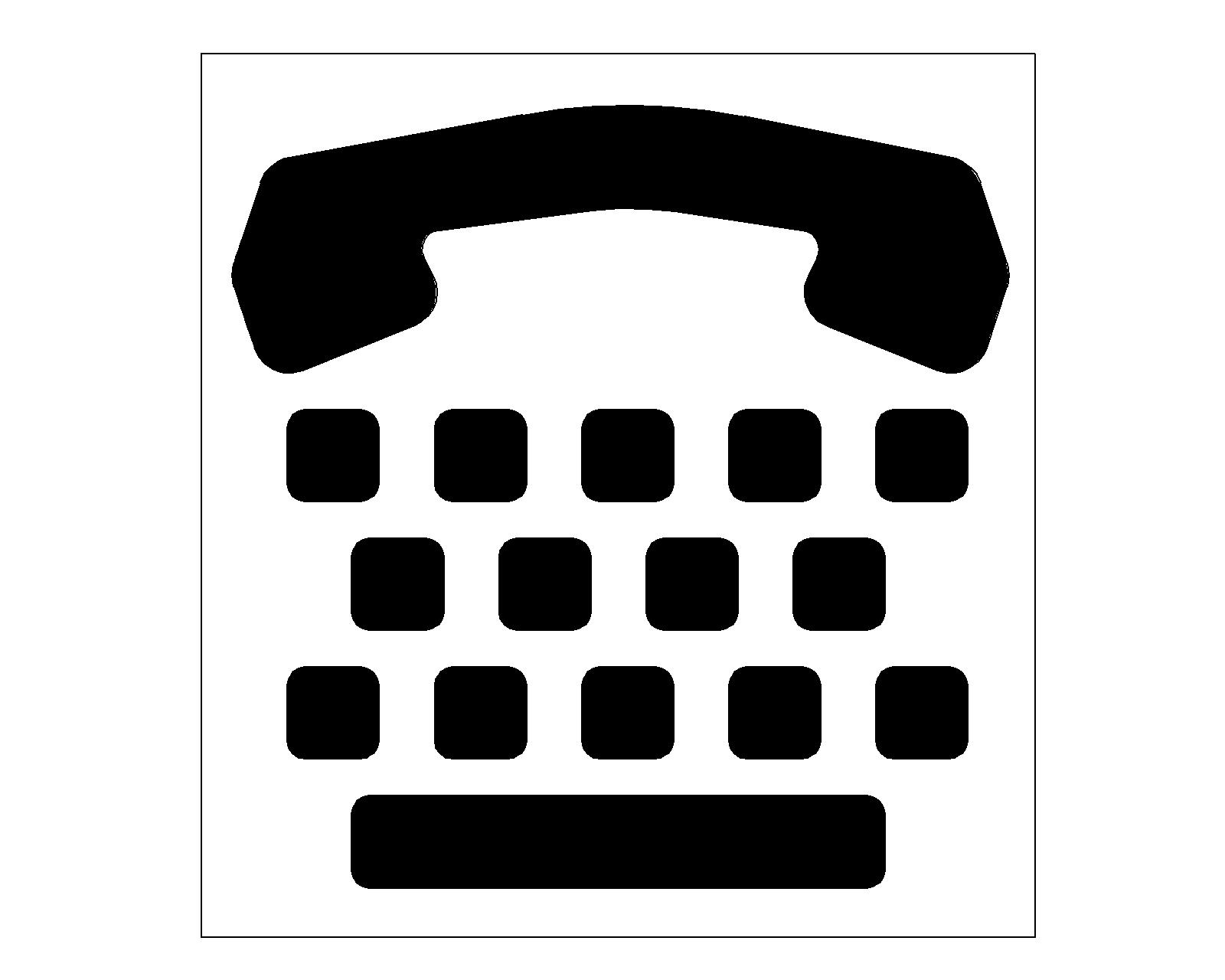 Pictogram of a TTY showing the keyboard and space bar typical of most devices and the shape of a telephone handset at the top.