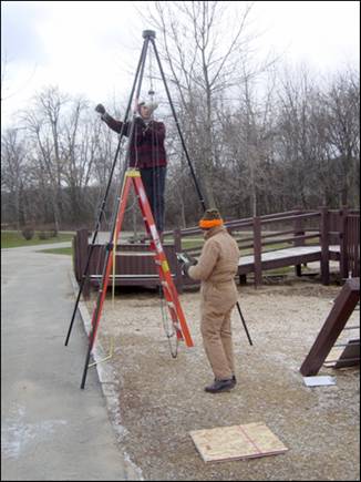 Figure 13---Impact testing on beach path was similar to impact test conducted at a playground using a 3.05-m (10-ft) drop-height. 