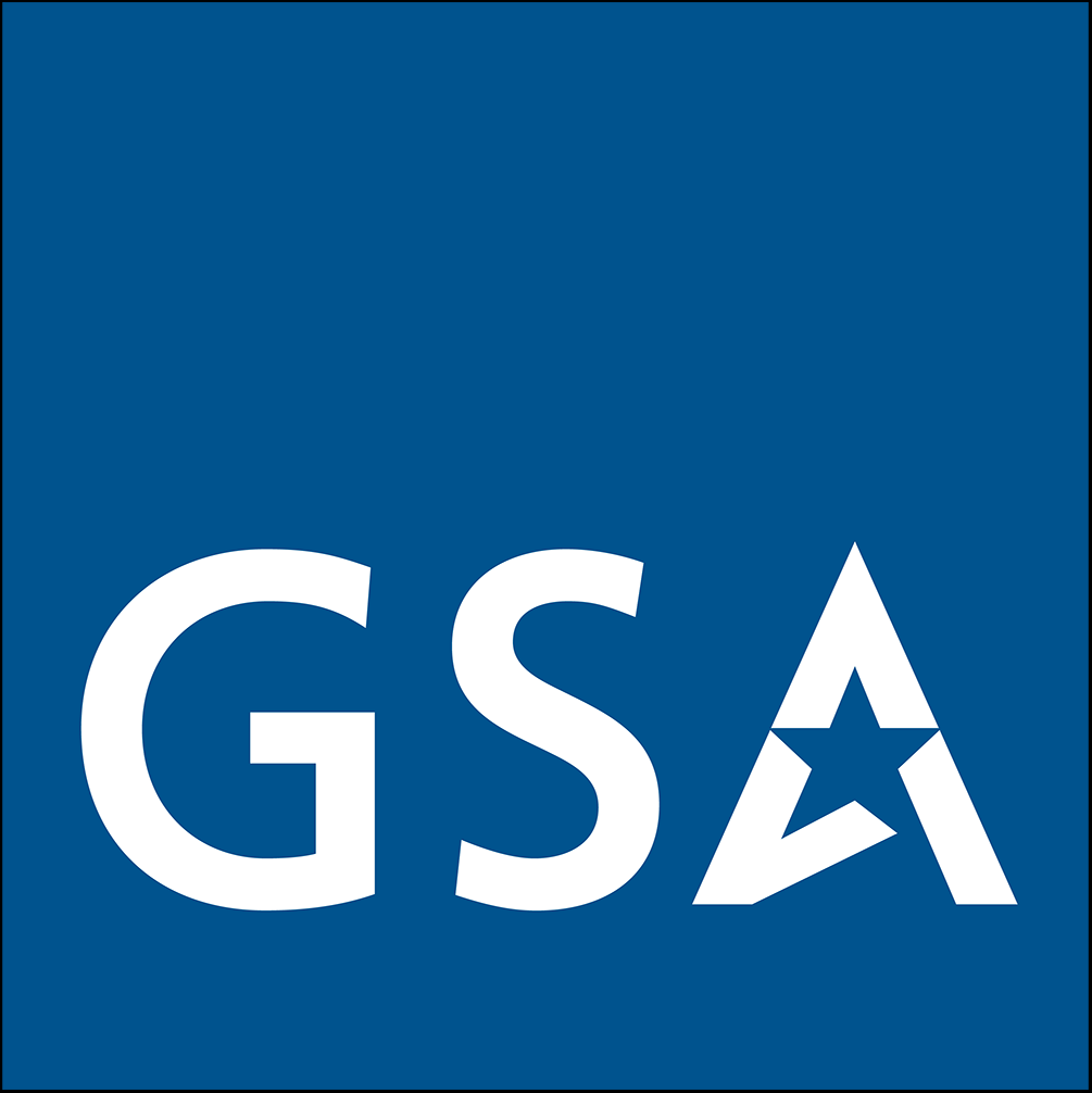 Logo of the General Services Administration: a blue square with 