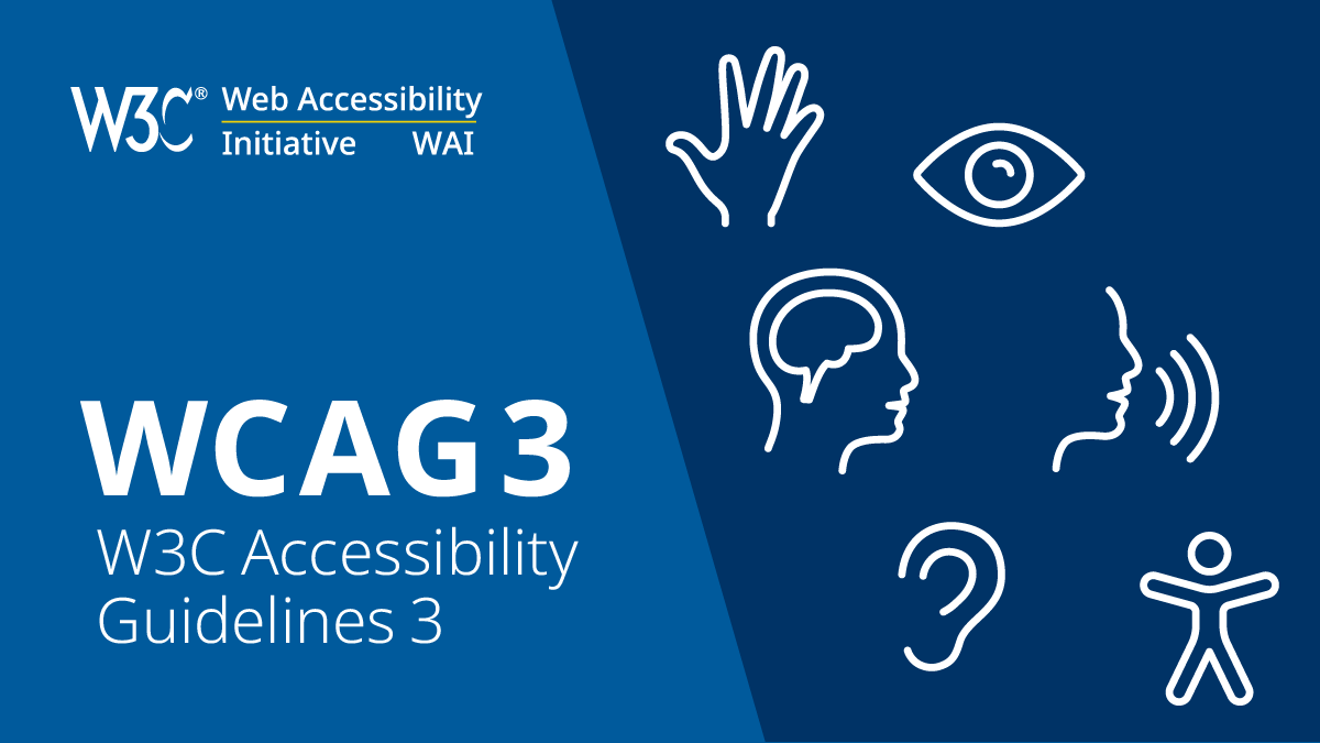 Screenshot showing the w3c logo and the title of the WCAG 3 W3C Accessibility Guidelines 3