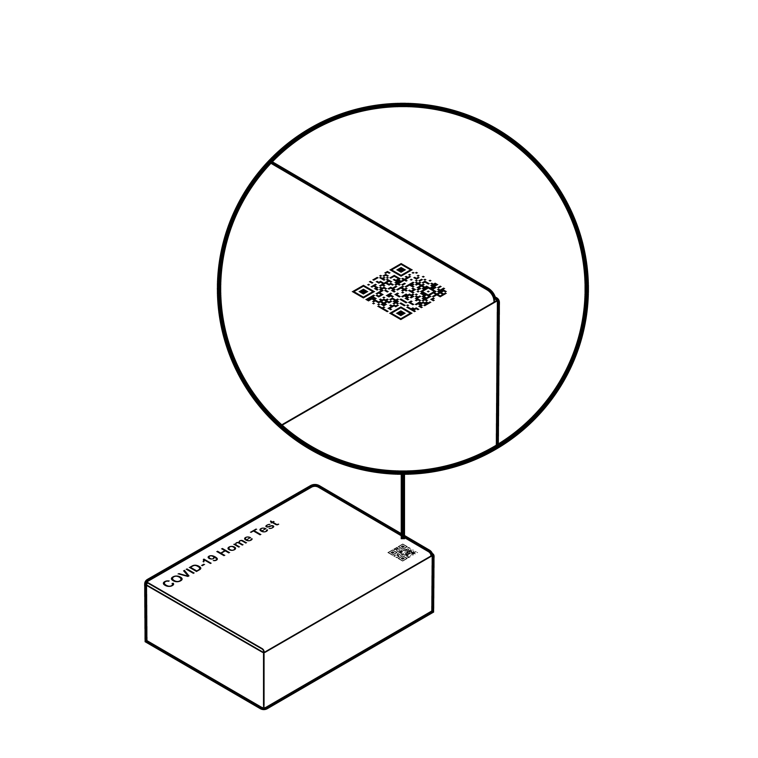 Box with QR code printed on the surface. Zoomed-in image shows that the QR code is flat and even with the surface of the box.