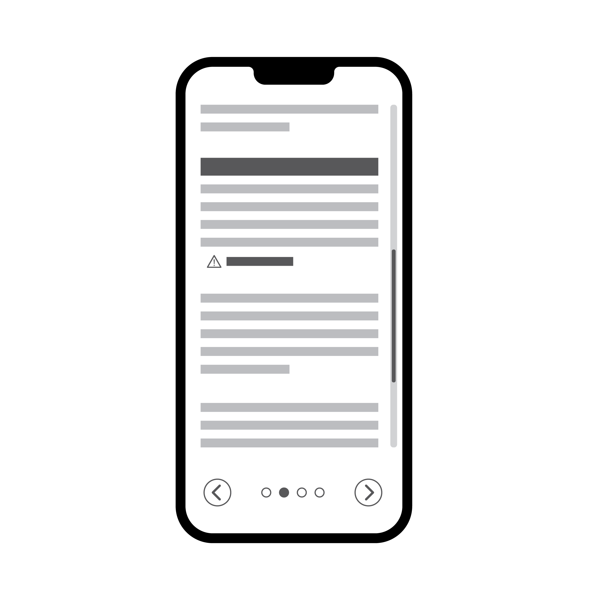 Mobile screen with small warning symbol in line with text.