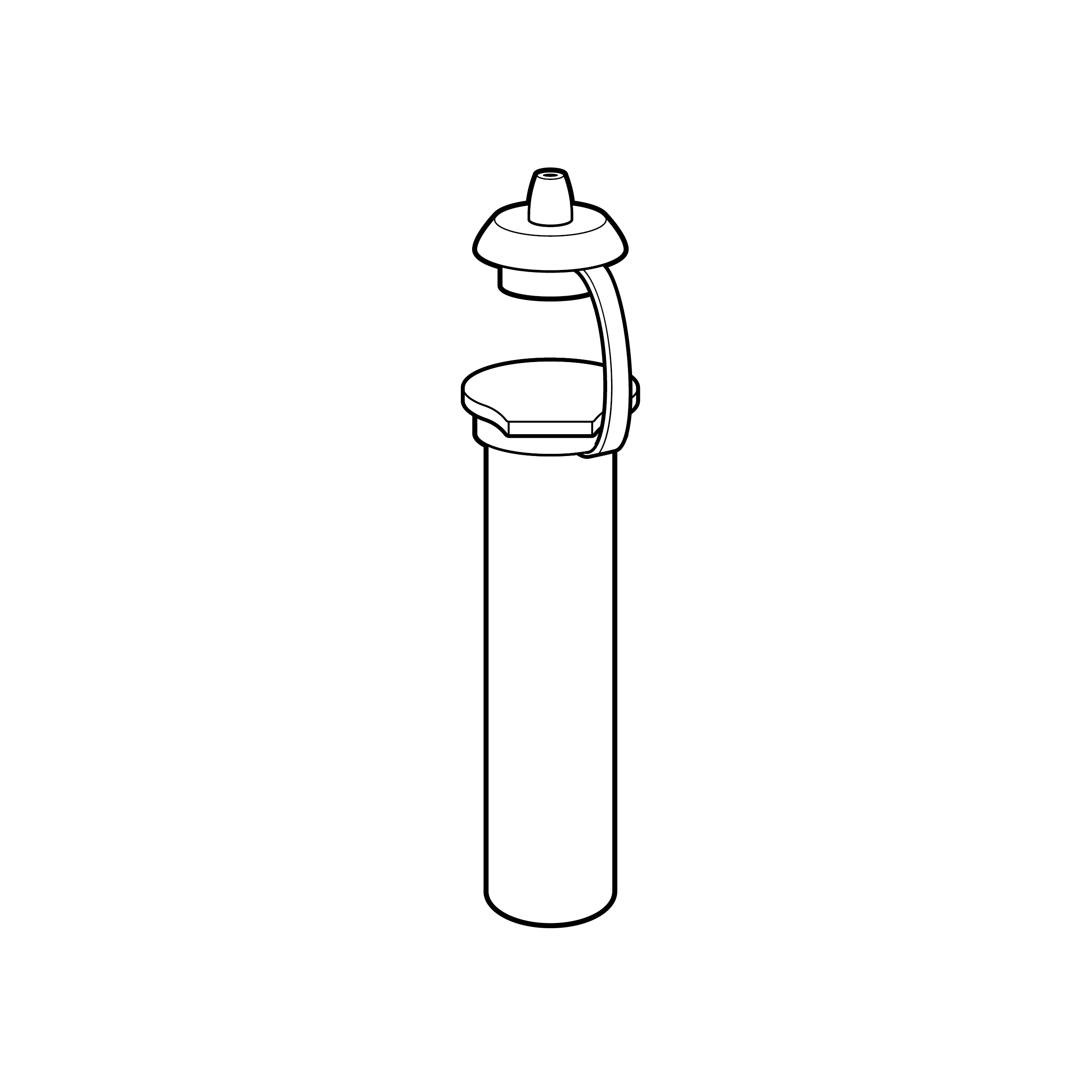 Black perspective line drawing of a fluid vial with an integrated dropper cap.