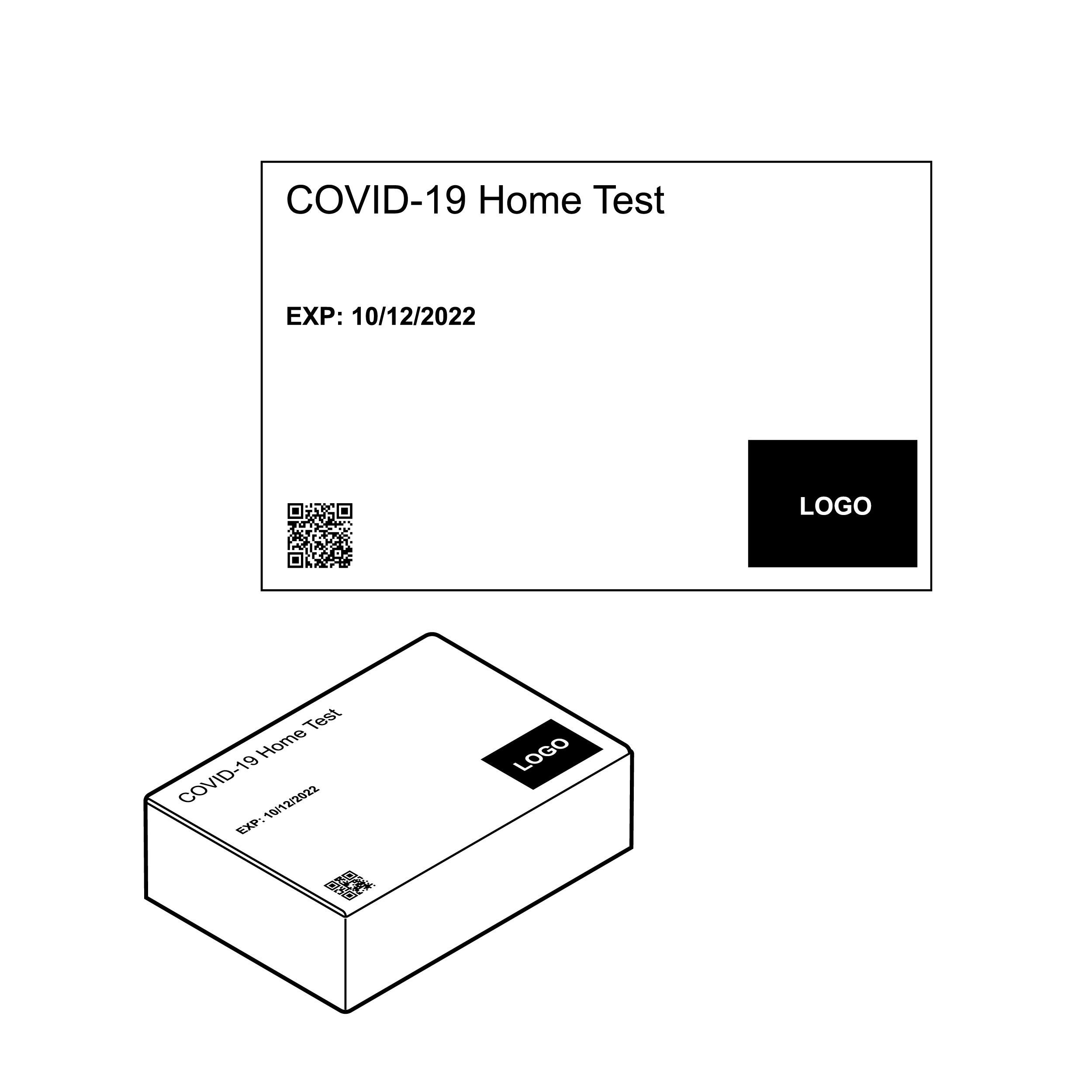 Box and label with small QR code in the corner of the label.